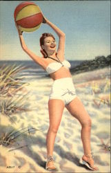 Woman in White Swimwear holding Beach Ball Swimsuits & Pinup Postcard Postcard