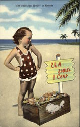 "She Sells Sea Shells" - Little Girl in Polka Dot Swimwear Postcard