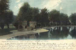 Drinking Fountain And Lake, Water Works Park Postcard