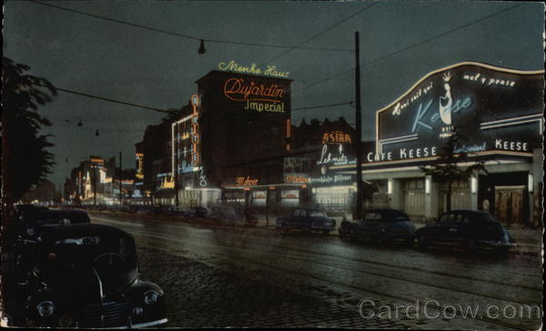 German Street Scene at Night Hamburg Germany