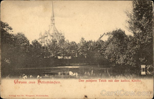 Catholic Church and Pond View, Holzminden LOWER SAXONY Germany