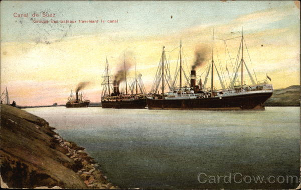 Group of Ships Sailing through the Suez Canal Egypt