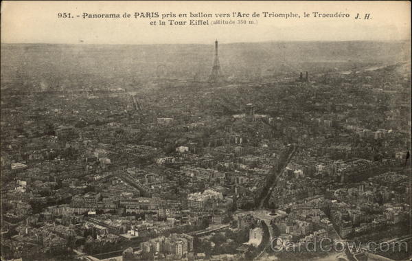 Panoramic View showing l'Arc de Triomphe, the Trocadero and the Eiffel Tower Paris France