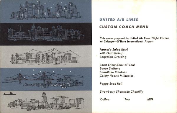 United Air Lines - Custom Coach Menu Airline Advertising