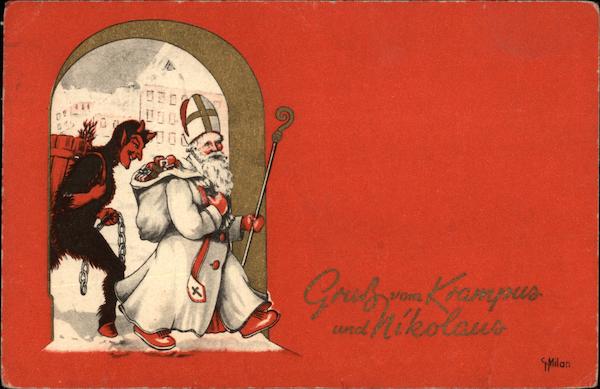 Gruss von Krampus und Nikolaus Santa Claus