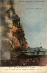 Fire at St. Michaelis Church Hamburg, Germany Postcard Postcard