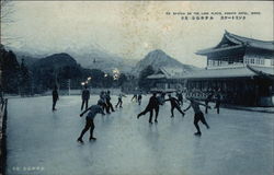 Ice skating on the Lake Placid, Kanaya Hotel, Nikko Nikkō, Japan Postcard Postcard
