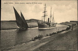 Suez Canal - Dutch Steamer Passing El-Gireh Curve Postcard