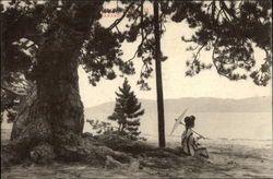 Japanese Woman in Kimono Sitting Under a Tree Postcard