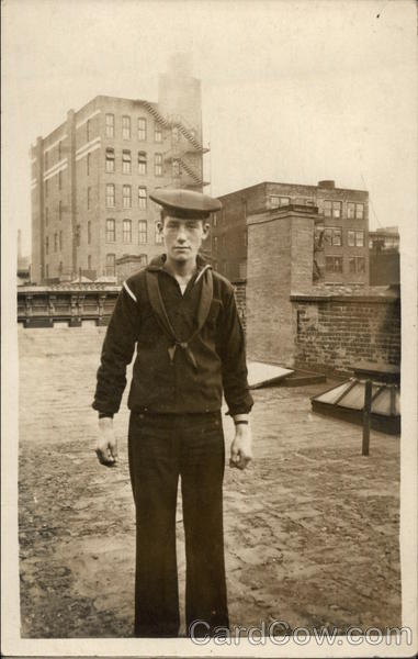 Vintage Photograph of Young Man in Sailor Uniform Navy