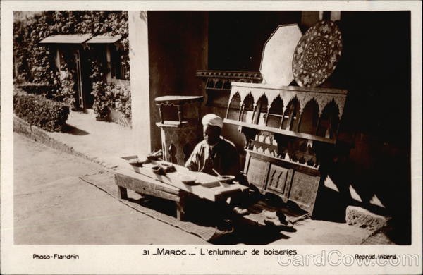 Man Embellishing Custom Woodwork in Morocco