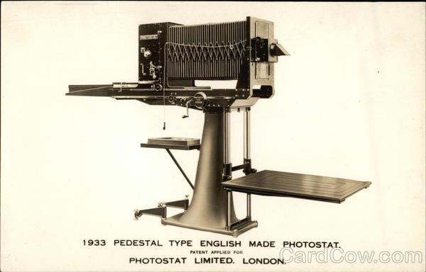 1933 Pedestal Type English Made Photostat Advertising
