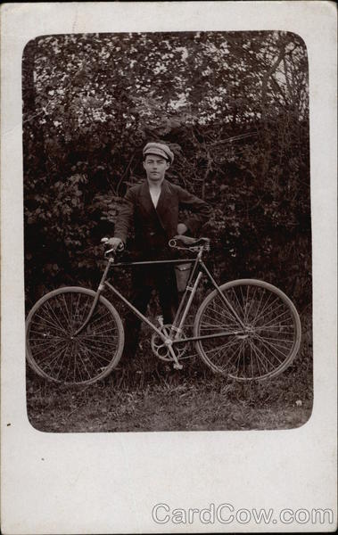 Vintage Photograph of Young Man with a Bicycle Bicycles