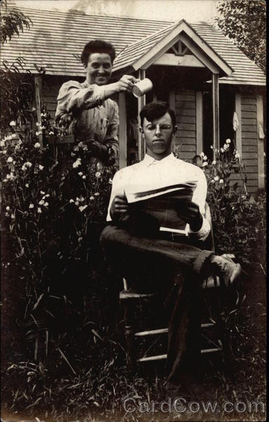 A Woman Pours Water On a Man Reading a Magazine Comic, Funny