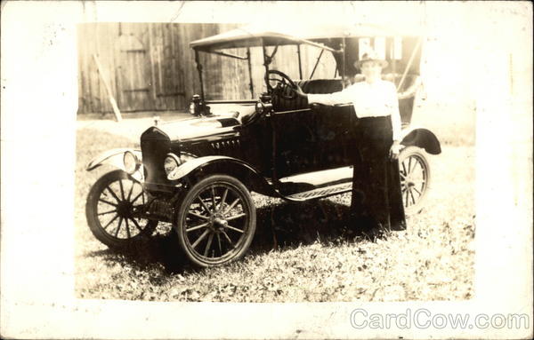 Woman with Ford Model T Touring Car Cars