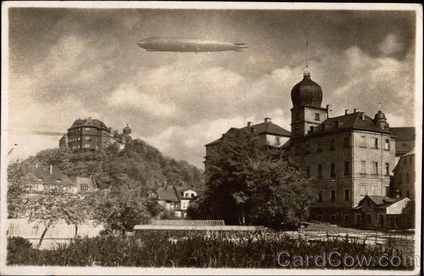 Zeppelin Flying over Town Greiz Germany
