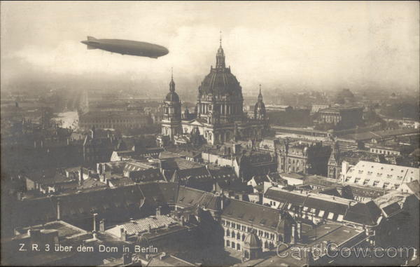 Zeppelin over Cathedral Berlin Germany