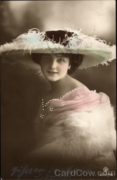 Portrait Photograph of Woman wearing Large Hat and Fur Stole