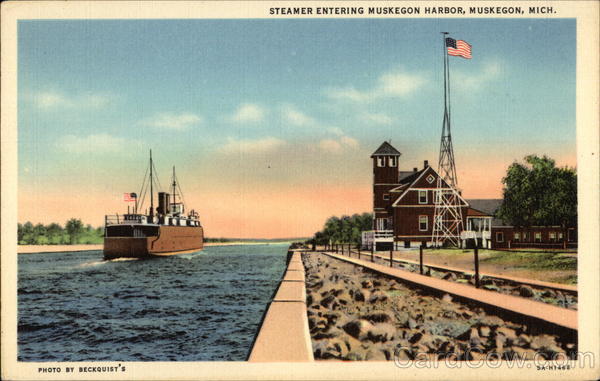 Steamer Entering Muskegon Harbor Michigan