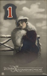 "The Best New Year's Wishes" Beautiful Ladies Postcard Postcard