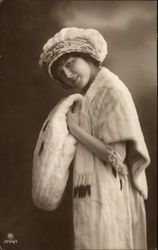 Young Girl wearing Fur Stole & Muff Postcard