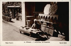 Man Embellishing Custom Woodwork in Morocco Postcard