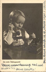 "His First Telephone Call" - Young Boy with Telephone Telephones Postcard Postcard