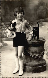 Little Girl Posing with Stuffed Cat Toys Postcard