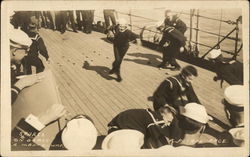 Sports on boars a Man-O-War Ship Postcard
