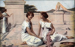 Three Grecian Women in Courtyard Scene Postcard
