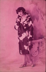 Woman in a Cow Skinned Coat Art Deco Postcard Postcard