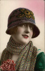 Woman in Cloche Hat and Scarf Art Deco Postcard Postcard