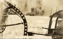 A smoke screen envelopes the maneuvers of the fleet with secrecy Postcard