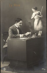 "The Dream" - Man Reading Note Dreaming of Woman Postcard