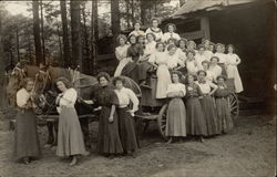 Group of Women Posing in Wagon Pulled by Two Horses Postcard