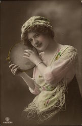 Gypsy Woman with Tambourine Postcard Postcard