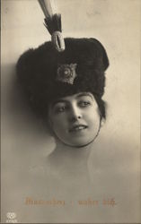 Woman in Military Hat Women Postcard Postcard