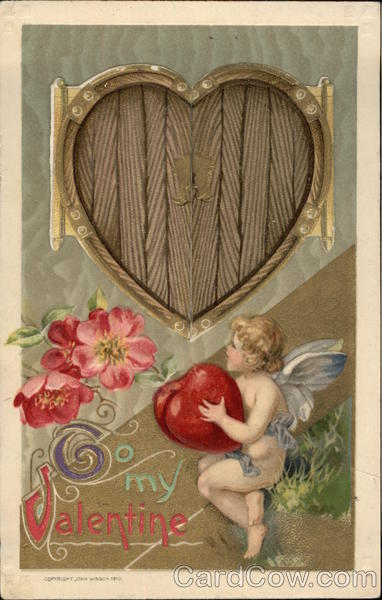 To My Valentine with Cupid, Hearts & Flowers