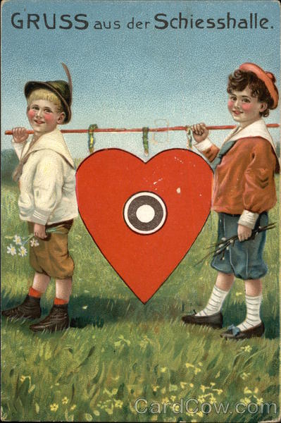 Greetings from the Shooting Hall - Two Boys with Heart Target