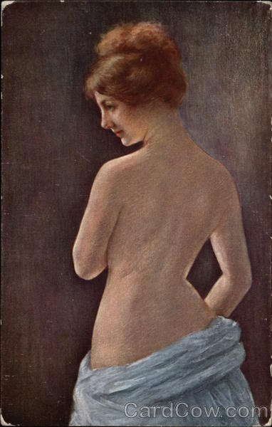 Study of a Back - Semi Nude Woman in Blue Skirting