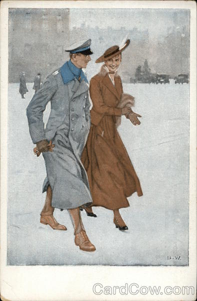 Man and Woman Walking in the Snow Couples
