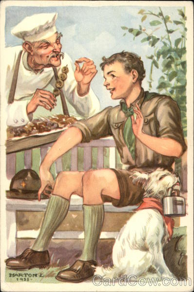 Boy Scout Seated with White Dog & Baker Boy Scouts