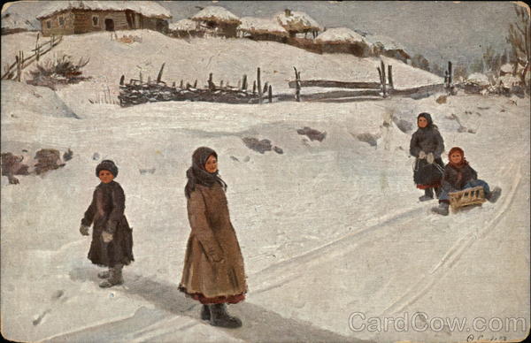 Four Children Playing in the Snow