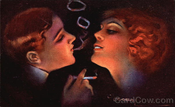 Couple with Man Blowing Smoke Rings Couples