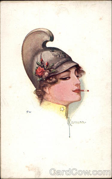 Woman with a Helmet Smoking Women