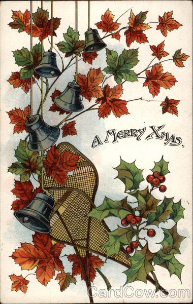 Snowshoes, Holly, Bells, and Leaves Christmas Greeting