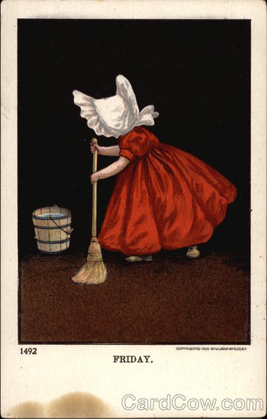 Friday - Sunbonnet Girl wearing Red Days of the Week