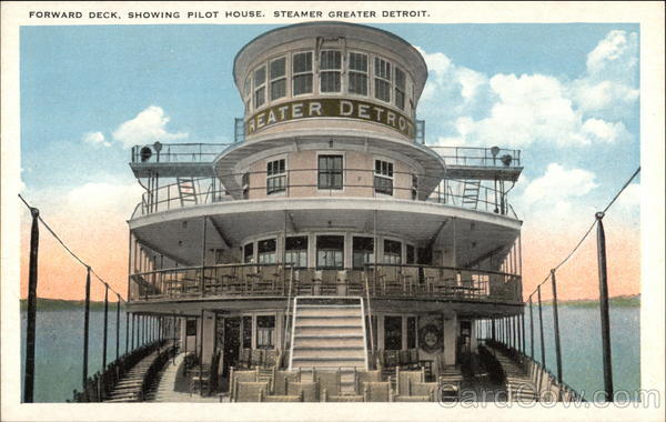Forward Deck, Showing PIlot House, Steamer Greater Detroit