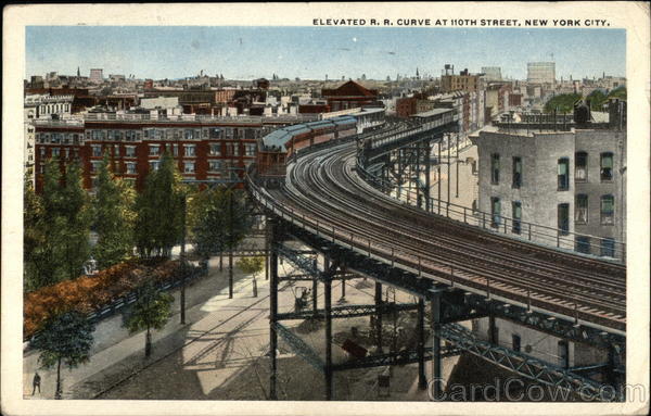 Elevated R. R. Curve at 110th Street, New York Trains, Railroad
