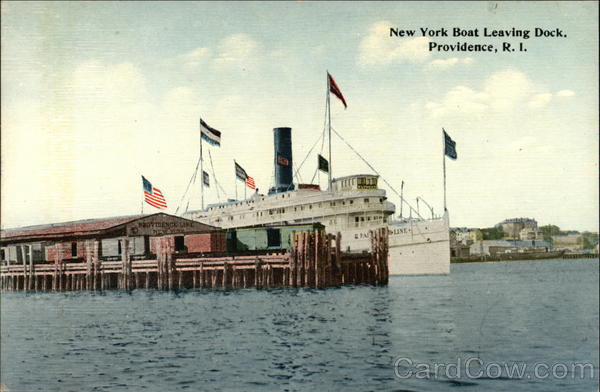 New York Boat Leaving Dock, Providence, R.I Steamers